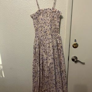 H&M Womens Small Smocked-bodice Dress, Creme/Flower color